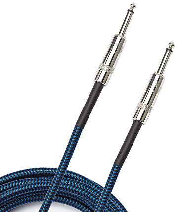 D’Addario Accessories Custom Series Braided Guitar Cable - Instrument Cable with Nickel Plated ¼ Inch Ends - Protects Guitar Cord Against Cuts, Kinking - 15 feet - Blue