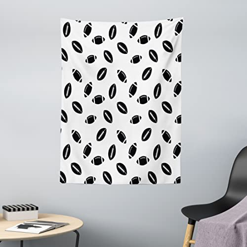 ABAKUHAUS American Football Wandteppich, Monochromes Muster Rugby Bälle US Kultur Sport Spiel, aus Weiches Mikrofaser Stoff Wand Dekoration Für Schlafzimmer, 110 x 150 cm, Schwarz Weiß