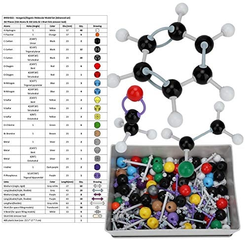 Molekulares Struktur Modell, 267-teiliges Set Moleküle Chemie Molekülmodell organische und anorganische Chemie Elektronenbahn Link Set mit Molekularchemie für Studenten Wissenschaftler Chemieklasse