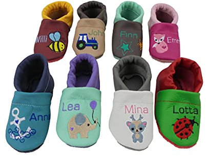 pinkeSterne ☆ Lederpuschen Puschen Krabbelschuhe Hausschuhe Mädchen Junge Name