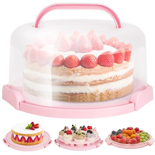 Ohuhu Cake Carrier with Handle, Multifunctional Cake Box for 10 Inch Cake | Two Sided Base, Dual handles, for Pies Nuts Fruit, Leak-proof Durable Dishwasher safe, Safe Storage & Transport, Gift Choice
