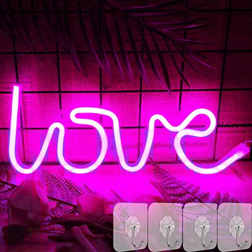 YIVIYAR LED LOVE Neonlicht für Schlafzimmer - LED Leuchtschilder Angetrieben von Batterie oder USB Rosa LOVE Dekor Licht Neon Licht Zimmer Room Dekor Party, Bar, Valentinstag (Love)