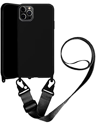 Handykette Handyhülle kompatibel mit Apple iPhone 11 Necklace Hülle Nylon Schultergurt Weich Silikon TPU Cover mit Kordel zum Umhängen Schutzhülle mit Stylische Band(schwarz)
