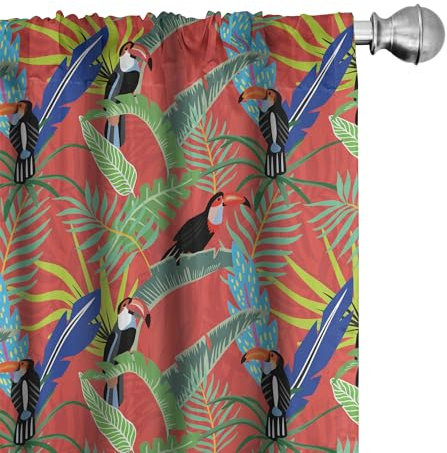 ABAKUHAUS Tukan Vorhänge, Gardinen, Tropische Vögel Regenwald, Fensterbehandlungen für Wohnzimmer Schlafzimmer Dekor, 2 Stück 75 cm b x 225 cm h, Dark Salmon Multicolor