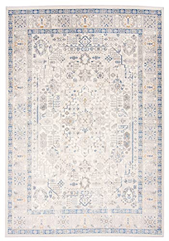 Carpeto Rugs Ethno Vintage Teppich - Kurzflor - Weich Teppich für Wohnzimmer, Schlafzimmer, Esszimmer - ÖKO-TEX Wohnzimmerteppich - Teppiche - Creme Blau - 140 x 200 cm