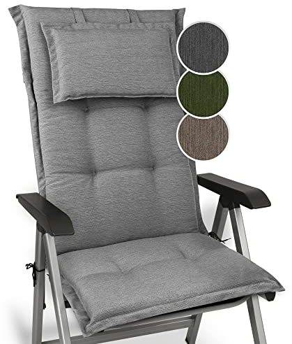 Beautissu Premium Gartenstuhlauflage Hochlehner 120x50x7cm Dicke Polster Gartenstuhlauflage Hochlehner Auflagen- Made in EU - Robuster Stoff & UV-Lichtechtheit HighLux HL Sitzkissen Hellgrau