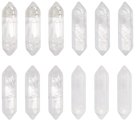 OLYCRAFT 12 Stück Natürlicher Quarzkristall Weißer Quarzpunkt Sechseckiger Kristall Doppelt Endende Punkte Zauberstäbe Kein Loch Quarz Anhänger Für DIY Bastelarbeiten Halsketten Schmuckherstellung