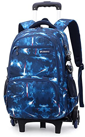 ANSIEDIO Kinder Trolley Rucksack mit Rollen Rolling Schultasche für Mädchen Jungen Schüler Kindergepäck Reisegepäck Laptop Reise Kindertrolley Reisekoffer (Blau)