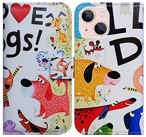 Bcov iPhone 14 Case, Colorful Cute Dogs Leather Flip Phone Case Wallet Cover with Card Slot Holder Kickstand For iPhone 14