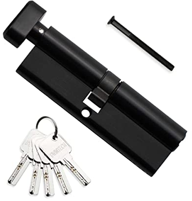 Bwintech 1 Stück 45T/50mm Euro Messingzylinder, 95mm Knauf/Schlüsselzylinderschloss mit 5 horizontalen Messingschlüsseln,Anti Picking,Anti Bohr,Anti Snap,Anti Bumping, schwarze Oberfläche