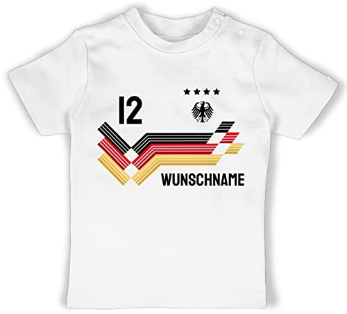Baby T-Shirt Mädchen Jungen - 2026 Fussball WM Fanartikel - Trikot mit anpassbarem Namen und Trikotnummer - 6/12 Monate - Weiß - Deutschland-Fanartikel Tshirt-Fussball fußball German Tshirt