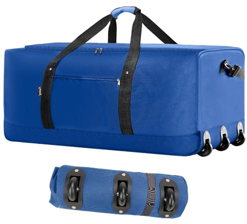 Finnhomy 120L Plegable Rolling Duffel hebing, Blue, Bolsa de Lona de Gran Capacidad con Ruedas, Color Azul