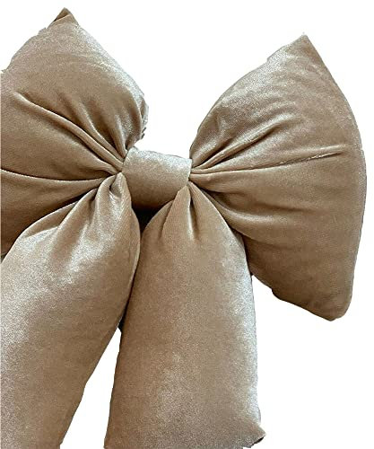 Generico Fiocco in Velluto Imbottito Cipria Beige Decorazione Natalizia Puntale Albero di Natale Fuori Porta Coccarda Ghirlanda addobbo Crema Dorato (20x26 cm)