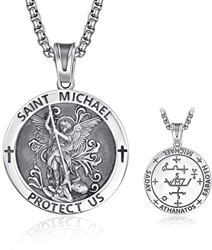 Heiliger Michael Kette 925 Sterling Silber St Michael Kette Saint Michael Anhänge Erzengel Michael Halskette Rund Amulett Schmuck für Herren