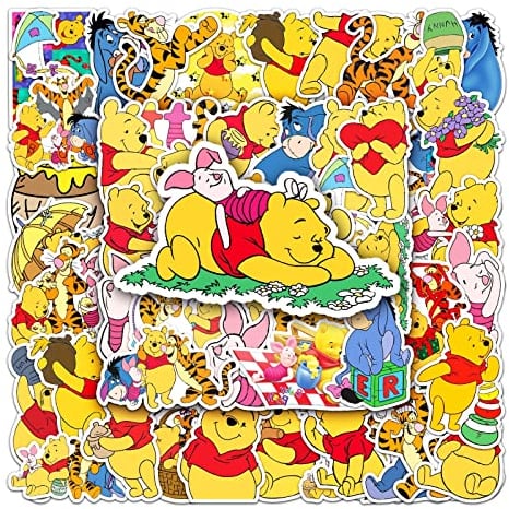 Bric dodo 50 Stück Winnie Puuh Aufkleber Auto Laptop Telefon Gitarre Skateboard Motorrad Fahrrad Winnie The Pooh Stickers Set Vinyl Wasserdicht Aesthetic Aufkleber für Jugendliche Kinder Erwachsene