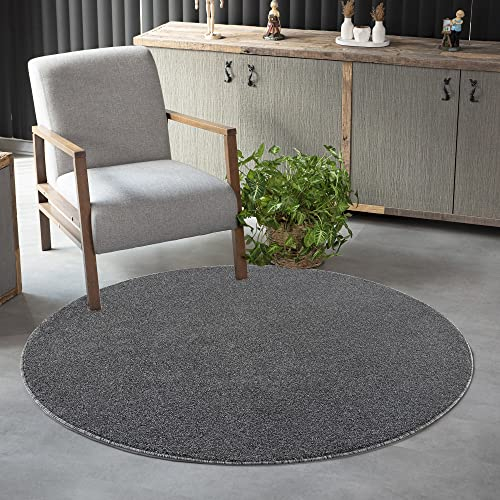 Jimri Teppich Läufer - Maschinengefertigter Kurzflor Läufer für Büro, Wohnzimmer, Schlafzimmer, Flur usw., Premium Polypropylen-Gewebe mit weicher Filzunterlage, Größe: 120 cm Rund, Grau