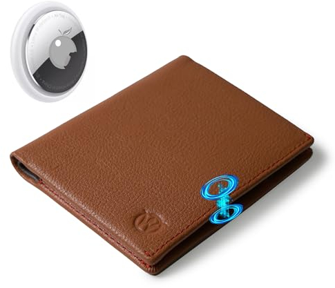 Will Fire® Classic Slim | Geldbörse Herren | Slim Wallet | Airtag Wallet | für bis zu 10 Karten | Geldschein und Münzfach | Leder | Magnetverschluss | RFID Schutz (Cognac)
