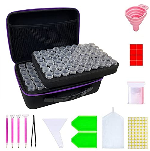 GJIE Diamond Painting Storage Boxes, 120 Slots Bead Storage with 5D Diamond Art Accessories and Tools Kit