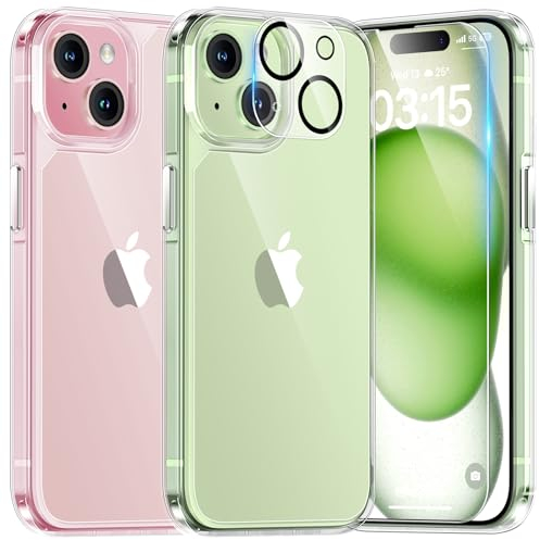 TAURI Clear for iPhone 15 Case, and HD Screen Protector, [Not-Yellowing] [12 FT Grade Protection] Shockproof Phone Case for iPhone 15 6.1 inch