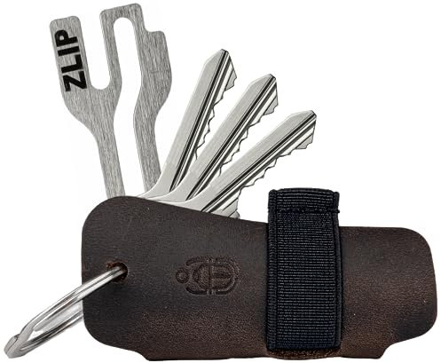EL BICHO® Faro I Leder Key-Organizer mit ZLIP® and Slide Einkaufswagenlöser aus Edelstahl, Schlüssel-Organizer für Schlüsselbund, Schlüsseltasche Organisator Etui für 1-7 Schlüssel