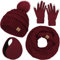 LOROME Wintermütze Schal Handschuhe und Ohrenwärmer, Warme Strickmütze Touchscreen Handschuhe Set Wintergeschenke Halstücher für Frauen, Weinrot, 13*10.23 inch