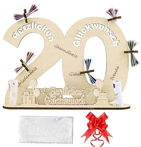 GoldRock Holzschild Gästebuch 20 Geburtstag Geschenk mit Geschenktasche&Schleife,Geschenk 20. Geburtstag Junge,Geschenke 20 Geburtstag Mädchen,Geschenk zum 20 Geburtstag,Geldgeschenke Geburtstag Holz