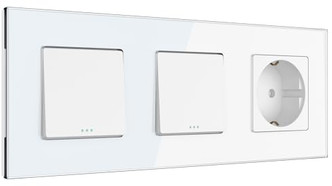 PULSAR Wechselschalter/Kreuzschalter/Steckdose Unterputz 3 Fach Glas Weiß, Lichtschalter Doppelt mit Steckdose 10A/16A 250V