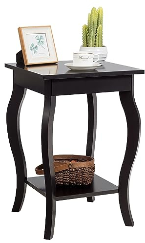 COSTWAY Nachttisch mit Ablage, 2 Ebene Beistelltisch aus Holz mit geschwungenen Beinen, Nachtkommode Laptoptisch Sofatisch industriell für Wohnzimmer, Schlafzimmer, 40 x 40 x 60 cm (1, Braun)