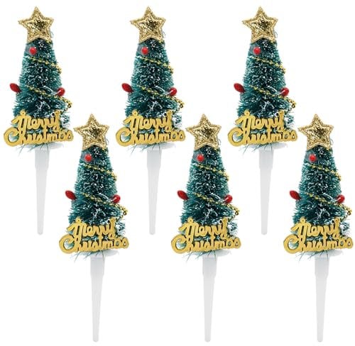 6PCS Christmas Cake Toppers & Decorations - Cake Topper, Cake Card, Cake Decorating Inserts, Tree Garland Inserts for Party Supplies