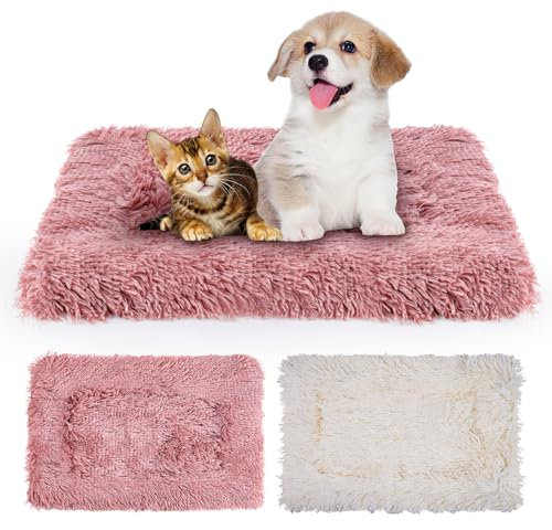 MICOOYO Lot de 2 Matelas de Cage pour Chien et Chat - en Polaire - Lavable - pour Petit Chien, Chat et Chiot (Rose, Blanc, 61 x 41 cm)