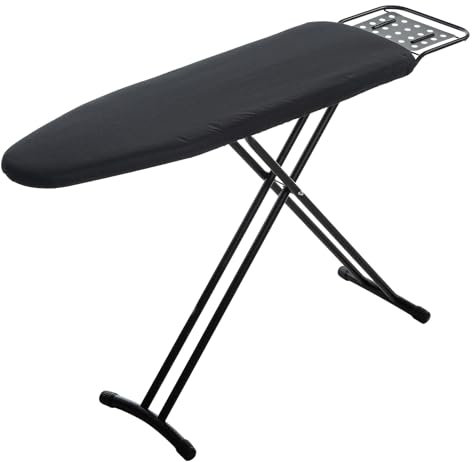 RAINHOL Bügelbrett, volle Größe, 137,2 x 33 cm, robust, kompakt, mit Bügeleisenablage, hitzebeständiger Bezug mit ultradicker Polsterung, höhenverstellbar, stabiler Eisenständer, Schwarz