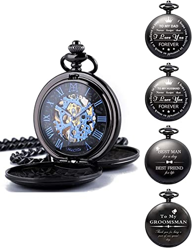 Vintage Quarz mechanische Taschenuhr personalisierte gravierte Taschenuhr mechanische Taschenuhr Geschenk für Papa Ehemann Sohn Geburtstag Trauzeuge Trauzeuge Geschenke für Papa Taschenuhr für Männer