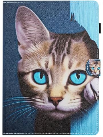 Unichthy Card Holder Case for Amazon All-New Kindle Fire HD 10 & 10 Plus tablet (13th/11th Generation, 2023/2021 Release) 10.1, Slim Multi-Angle Stand Protective Cover Blue Eyes Cat