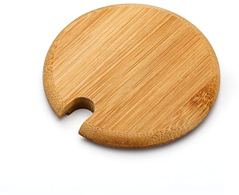Tapas de la Taza de Madera de la Cubierta de la Taza con el Agujero de la Cuchara, Tapas de Bambú para Las Tazas de Cristal, Tapas de Bambú Decorativas, para la Botella de la Taza de la(#3 1PCS)