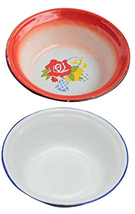 Zerodeko 2pezzi Bacinella Smaltata Contenitore Per Alimenti Smaltato Accessorio Da Cucina Bacinella Per Zuppa Per Alimenti Da Cucina Pratico e Durevole