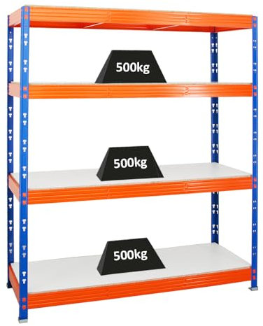 PROREGAL Profi Schwerlastregal Rhino BREIT blau/orange HxBxT 180x160x60cm Fachlast 500kg 4X Melamin-Ebenen 16mm Garagenregal, Lagerregal, Steckregal, Weitspannregal