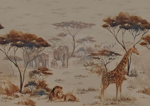 Rasch Tapete 363685 - Fototapete auf Vlies mit Safari-Motiv in Braun mit Giraffen, Elefanten und Löwen