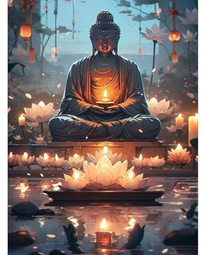 TOSTOG Diamond Painting für Erwachsene Anfänger,Buddha-Statue und Kerze 5D Diamant Painting Kits Bilder für Erwachsene,DIY Full Drill Diamant Malerei Set 30x40cm für Wanddekor