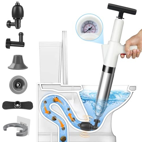 inShareplus Toilet Plunger, White Toilet Unblocker Heavy Duty, High Pressure Plunger Kit with 4 Replaceable Heads, Plunger Sink Unblocker for Unblocking Toilets, Sink, Bathtub, Floor, Drain