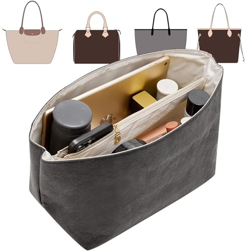 Doxo Long Champ Organizer-Einsatz, Taschen-Organizer für Medium Longchamp/G.oyard PM/Speedy 30/Neverfull MM und mehr, leicht, wasserdicht, Dupont-Papier, mittlere Tasche, 6 Taschen, Schwarz-Weiß/M