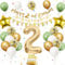 2. Geburtstag Deko Salbeigrüne, Luftballon Deko 2. Geburtstag Frau Mann, Geburtstagsdeko 2 Jahr, Gold Folienballon 2, Grün Weiß Gold Luftballons 2 Jahr mit Banner Tortendeko für Party Dekoration