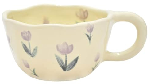 Fegtrtyoa Elegante de café de cerámica floral con decoraciones de flores, 250 ml, vaso de para decoración del hogar, aproximadamente 14 x 6,4 cm, B