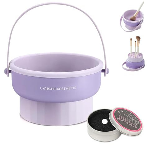 Makeup Brush Cleaning Mat 3-in-1 Foldable Makeup Brush Cleaner Silicone Makeup Brushes Storage Bowl With Color Removal Sponge to Dry Makeup Sponge, Powder Puff, Brush