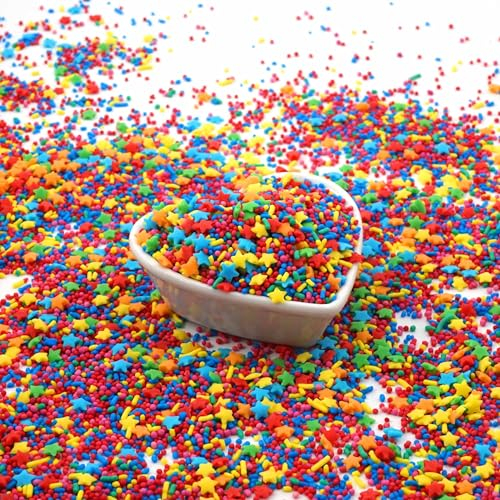 STREUSEL GLÜCK Kindergeburtstag Sterne bunt gelb blau rot orange grün 40g Zuckerstreusel Streusel Sprinkles Tortendeko Geburtstag Kindergeburtstag Verzierung von Torte Kuchen Cupcakes Muffins