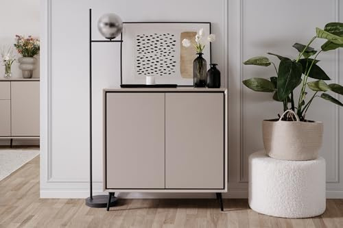 möbelando Kommode >Arona< 2 Türen, 2 Böden, in Sand/Schwarz - 90x90x38cm (BxHxT)
