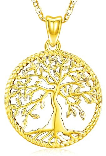 Collier Arbre de Vie en Argent Sterling 925, Pendentif Arbre de vie Yggdrasil Plaqué Or avec Chaîne, Collier Arbre Généalogique Cadeau Bijoux pour Femme Filles