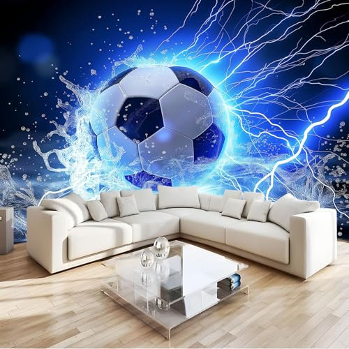 Bleu Papier Peint 3D Panoramique Sport De Football Tapisserie Mural Moderne Fresque, Poster Geant Mural, Pour Salon Chambre Fond Tv Style Déco 250 X 175 Cm
