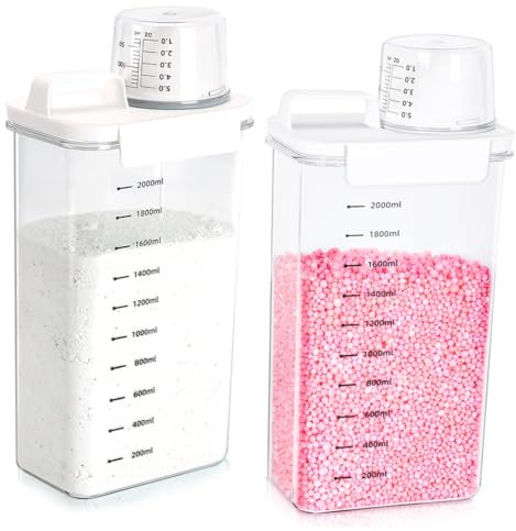 Tokokimo Pack of 2 Washing Powder Storage, Laundry Powder Storage Detergent Dispenser, Laundry Room Organization Container for Fabric Softener Scent Booster, 2300ml / 2pcs