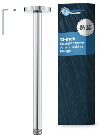 HammerHead Showers Ganzmetall 30.5 cm Deckenhalterung Brausearm und Flansch mit Stellschraube, extra langer gerader Brausearm für Regenduschkopf, Deckenmontage Regenduscharm, Chrom