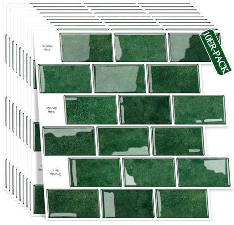 10 Piastrelle Backsplash Autoadesivo 3D, Paraschizzi Cucina Adesivo Verde, Mattonelle Adesive, Rivestimento Parete Adesivo, piastrelle bagno per Bagno, Cucina (B)